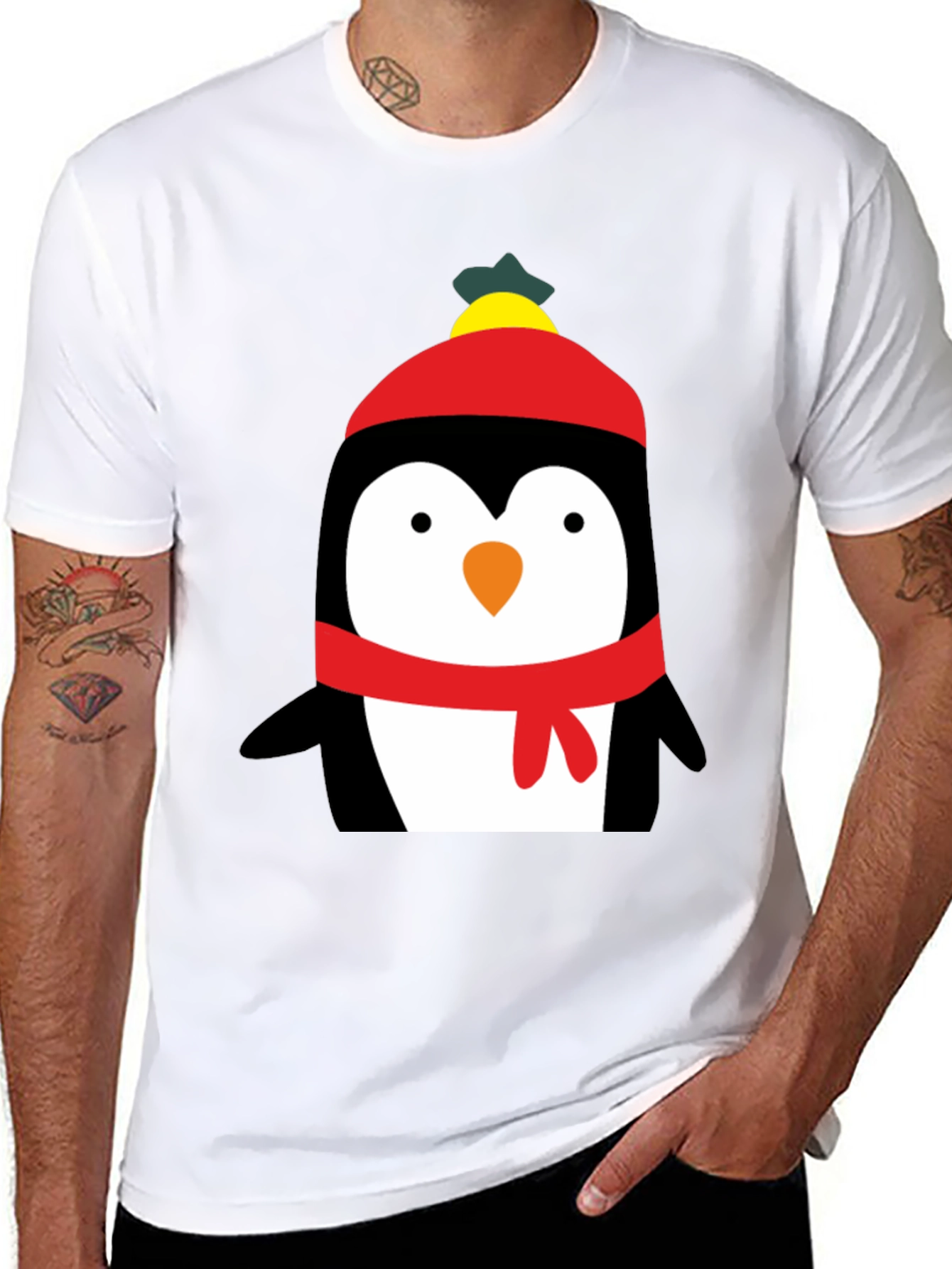 Penguin Winter Hat Graphic T-Shirt