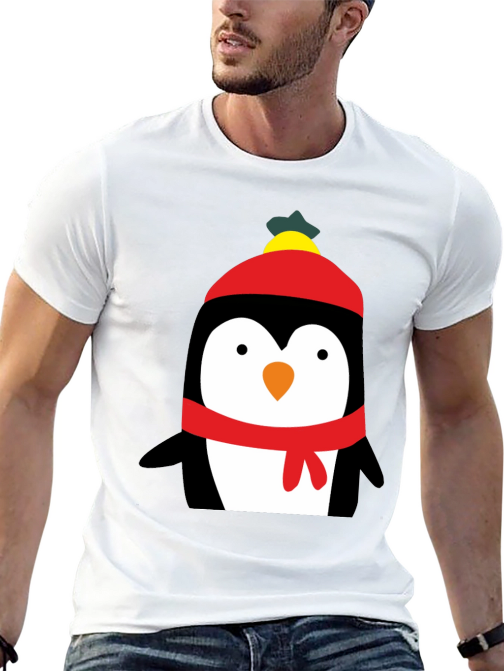 Penguin Winter Hat Graphic T-Shirt