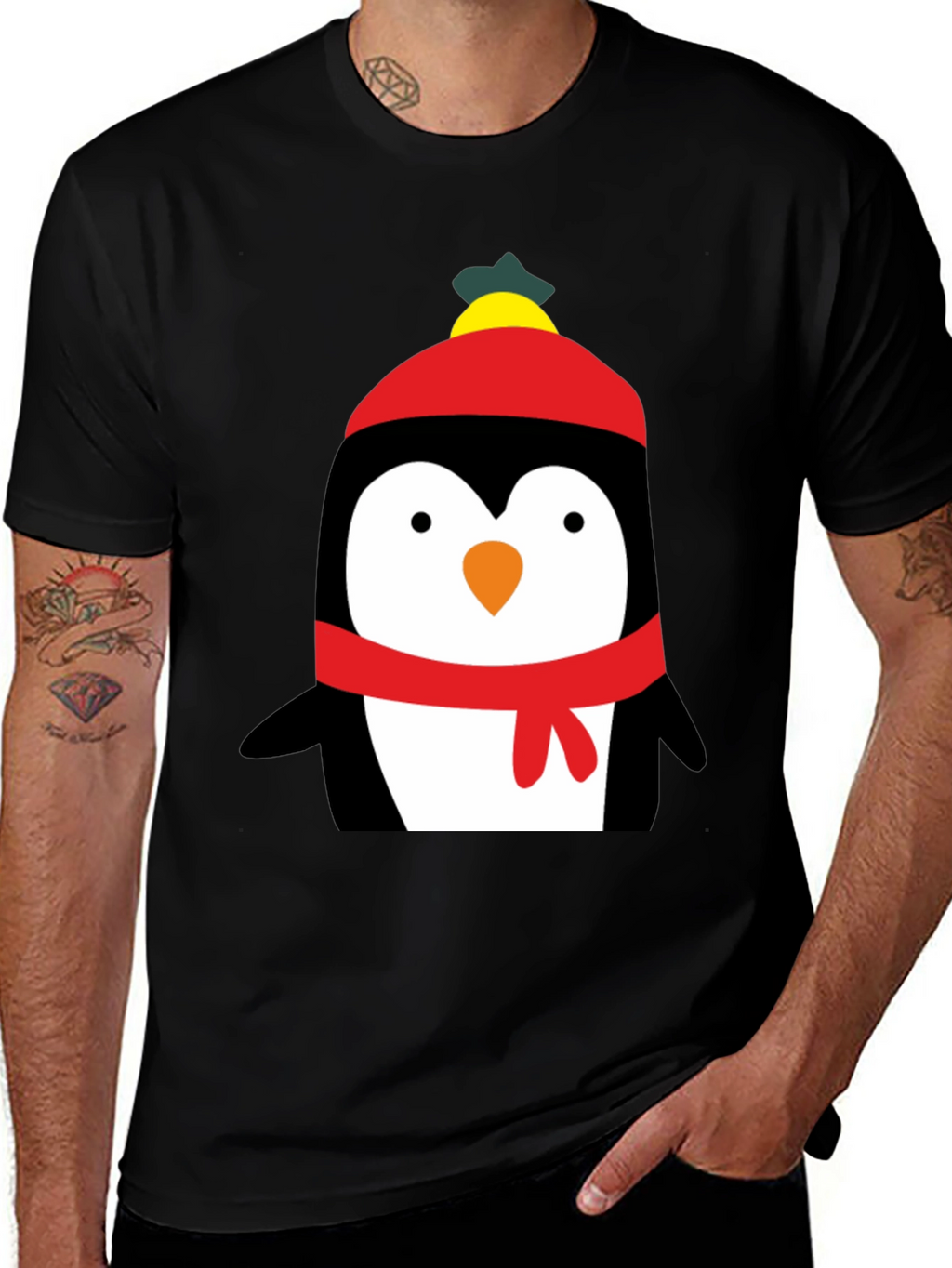Penguin Winter Hat Graphic T-Shirt