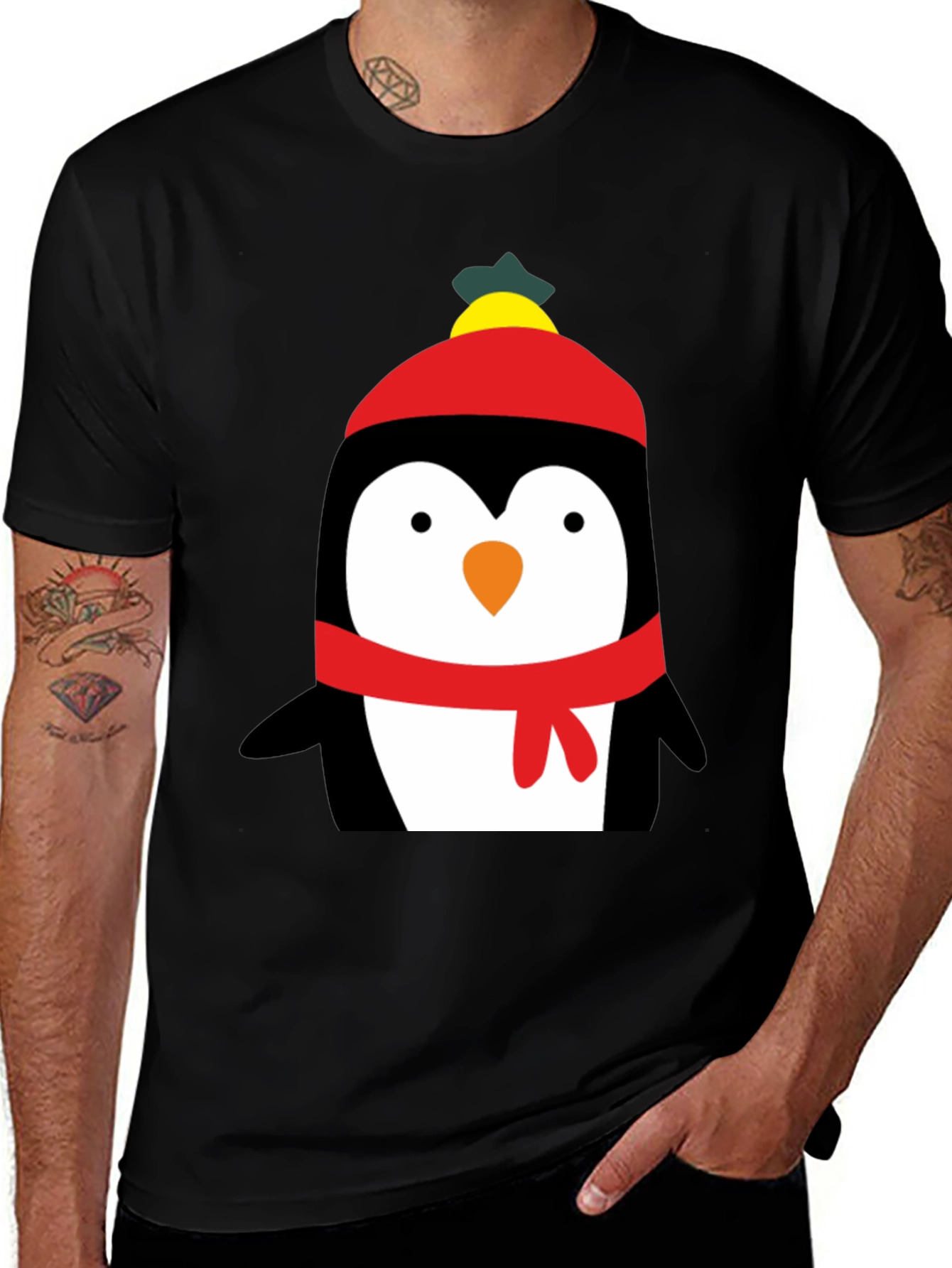 Penguin Winter Hat Graphic T-Shirt