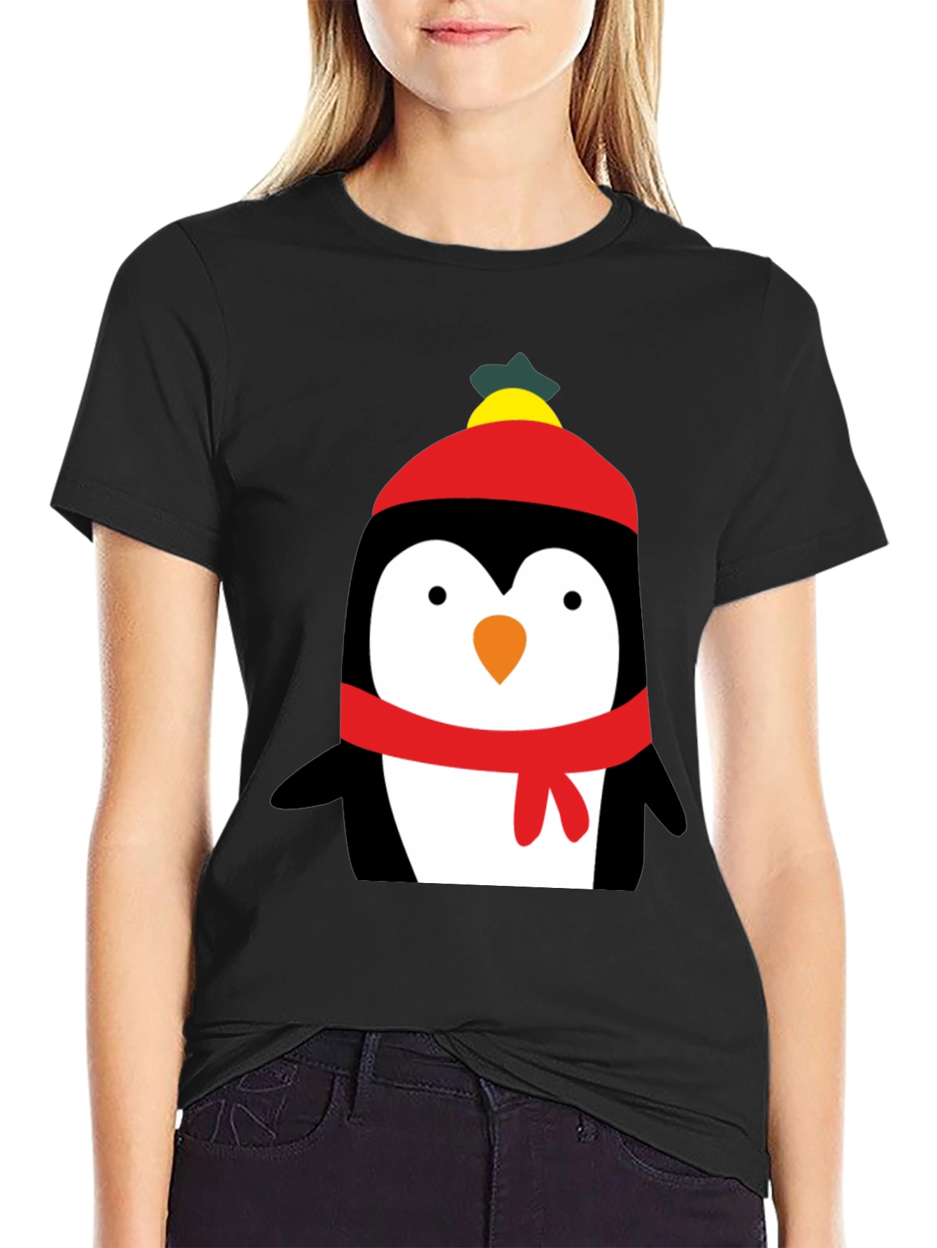 Penguin Winter Hat Graphic T-Shirt