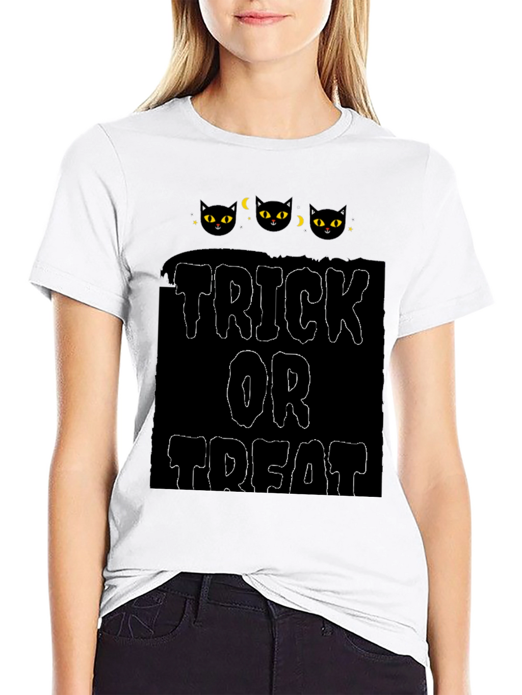 Halloween Black Cat Trick or Treat Graphic Tee