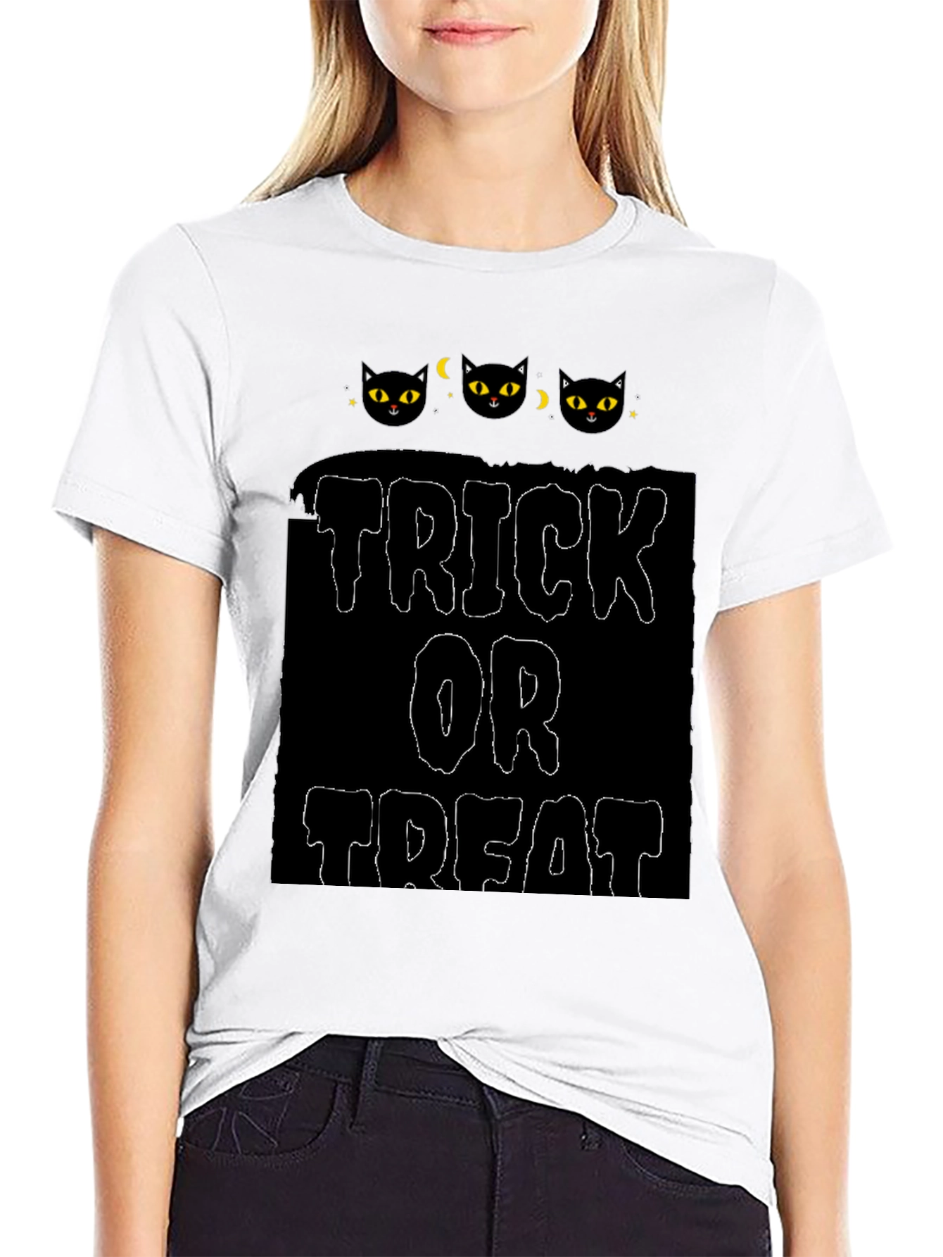 Halloween Black Cat Trick or Treat Graphic Tee