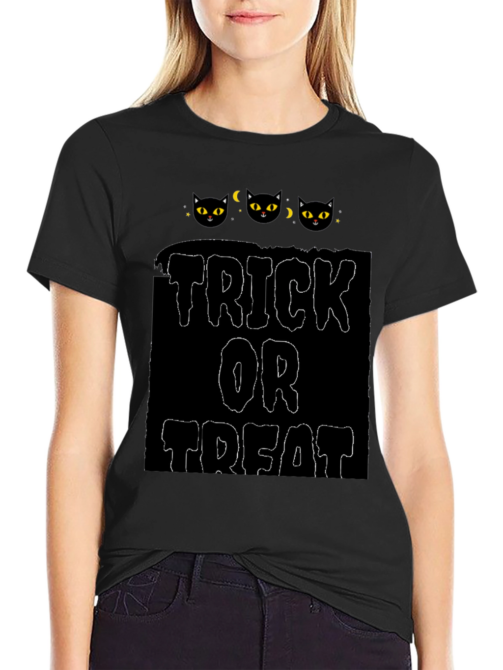Halloween Black Cat Trick or Treat Graphic Tee
