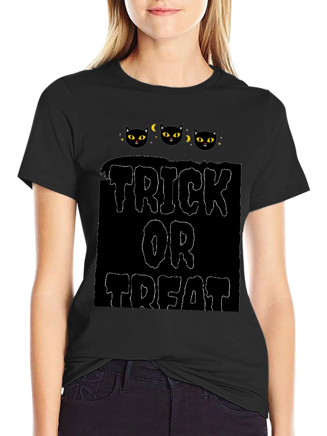 Halloween Black Cat Trick or Treat Graphic Tee