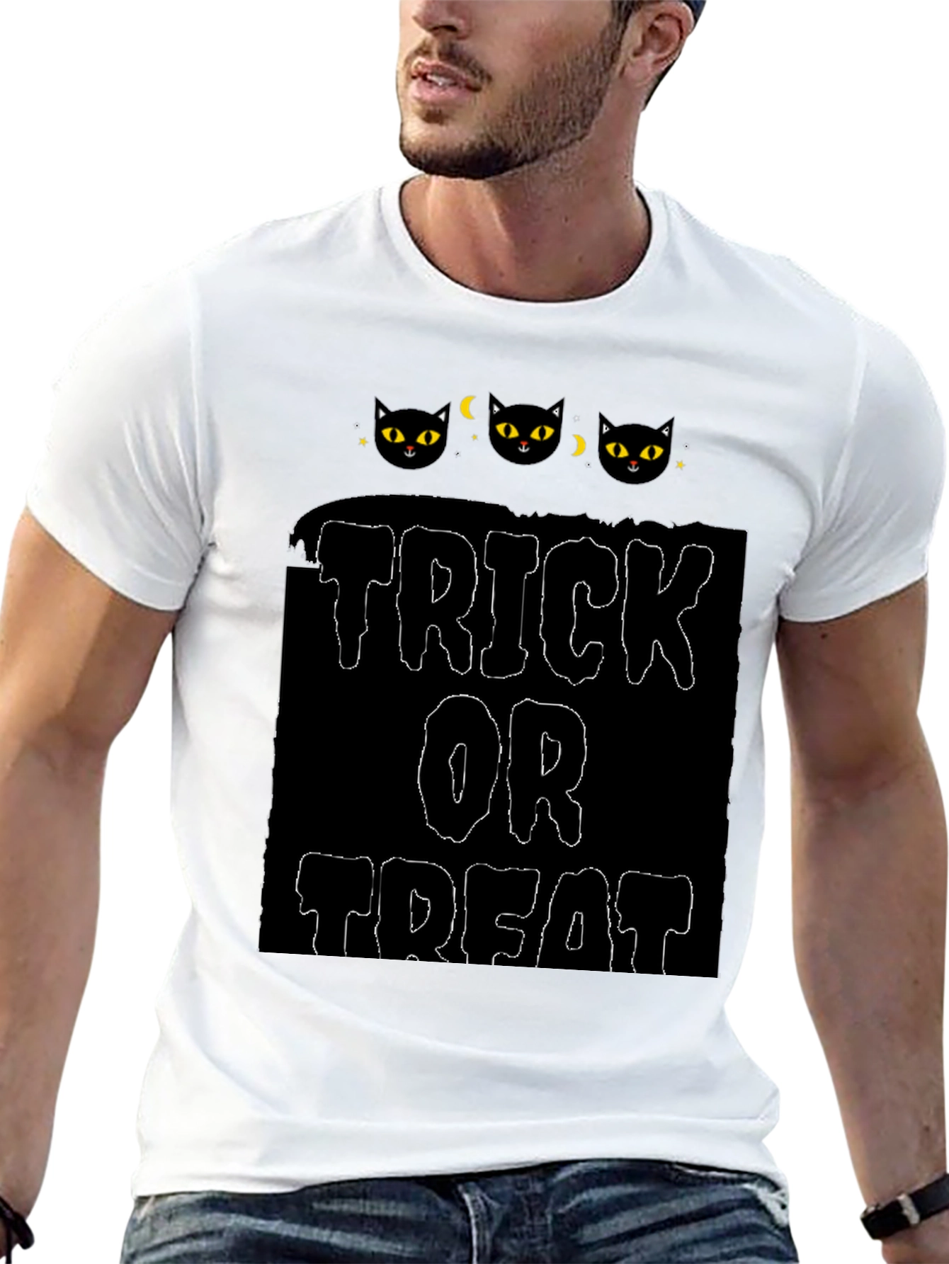 Halloween Black Cat Trick or Treat Graphic Tee
