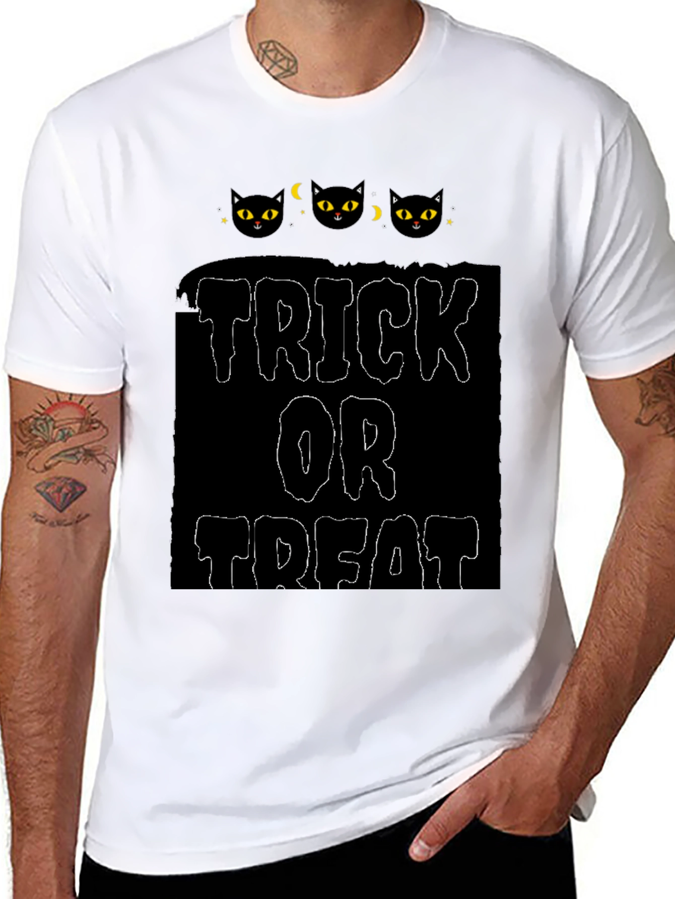 Halloween Black Cat Trick or Treat Graphic Tee