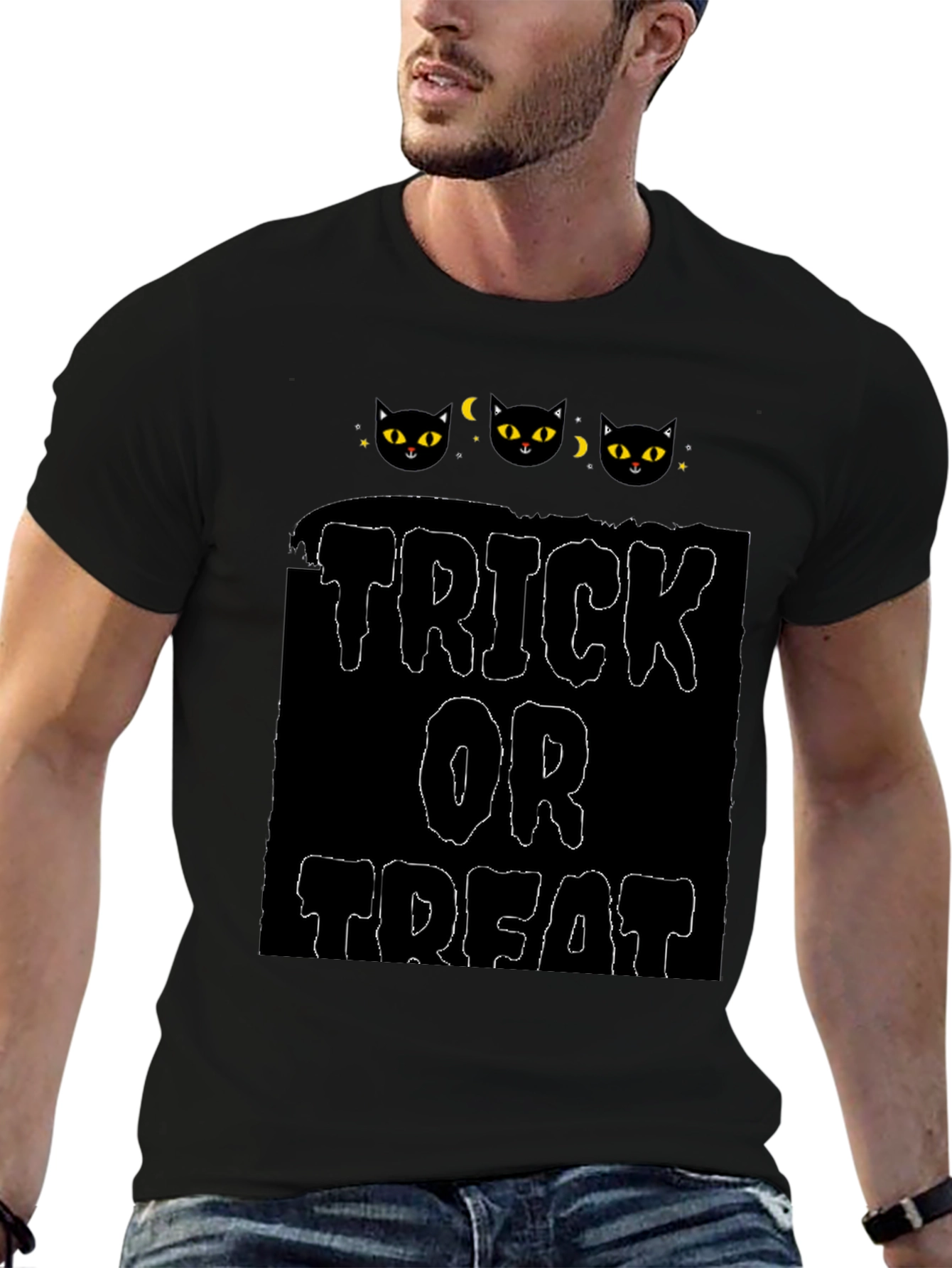 Halloween Black Cat Trick or Treat Graphic Tee
