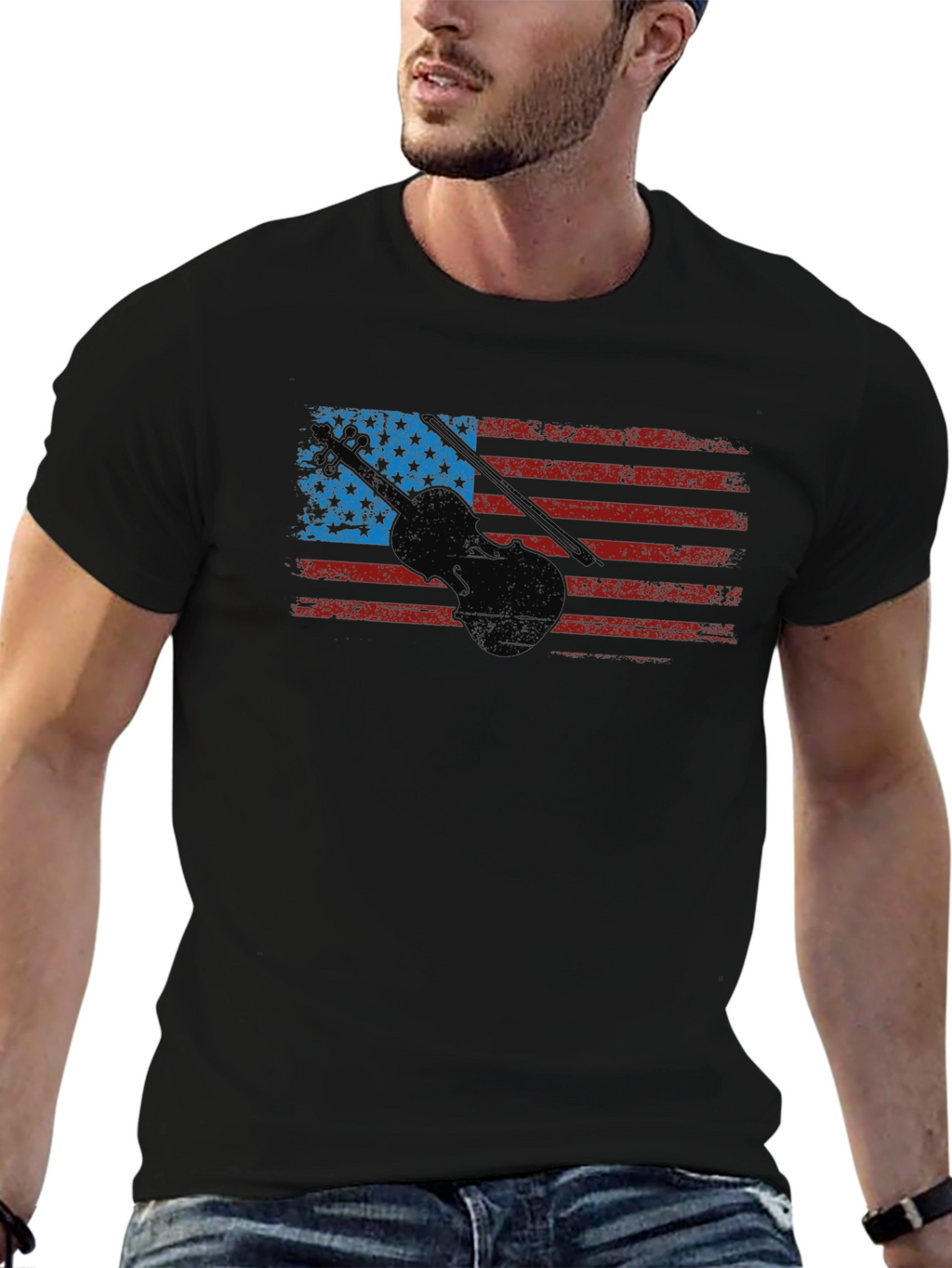 American Flag Violin Graphic T-Shirt
