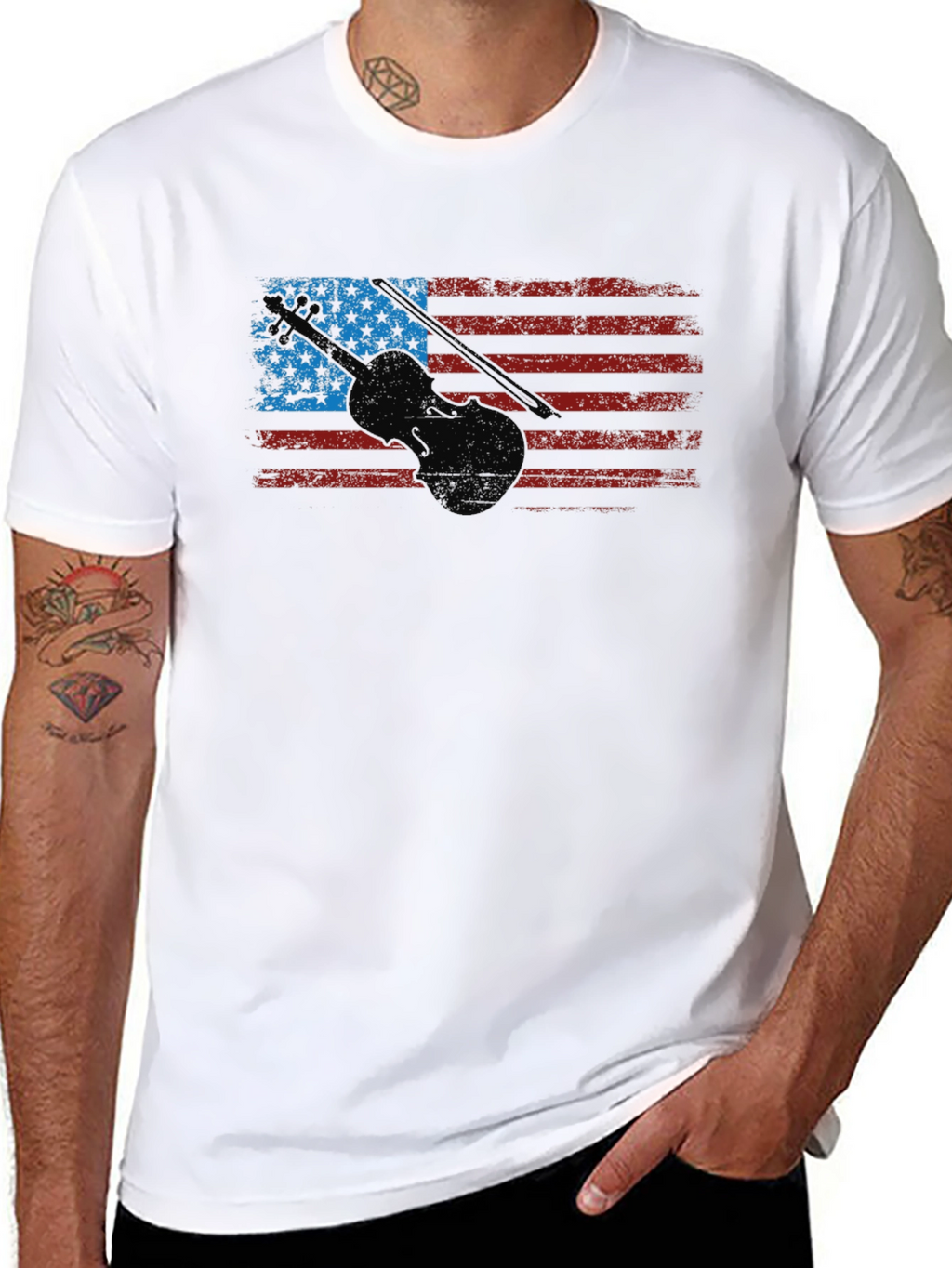 American Flag Violin Graphic T-Shirt