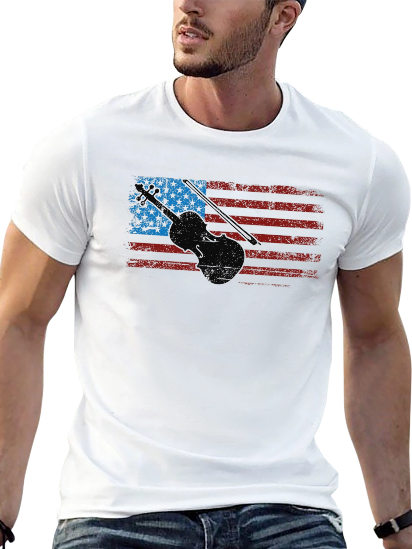 American Flag Violin Graphic T-Shirt