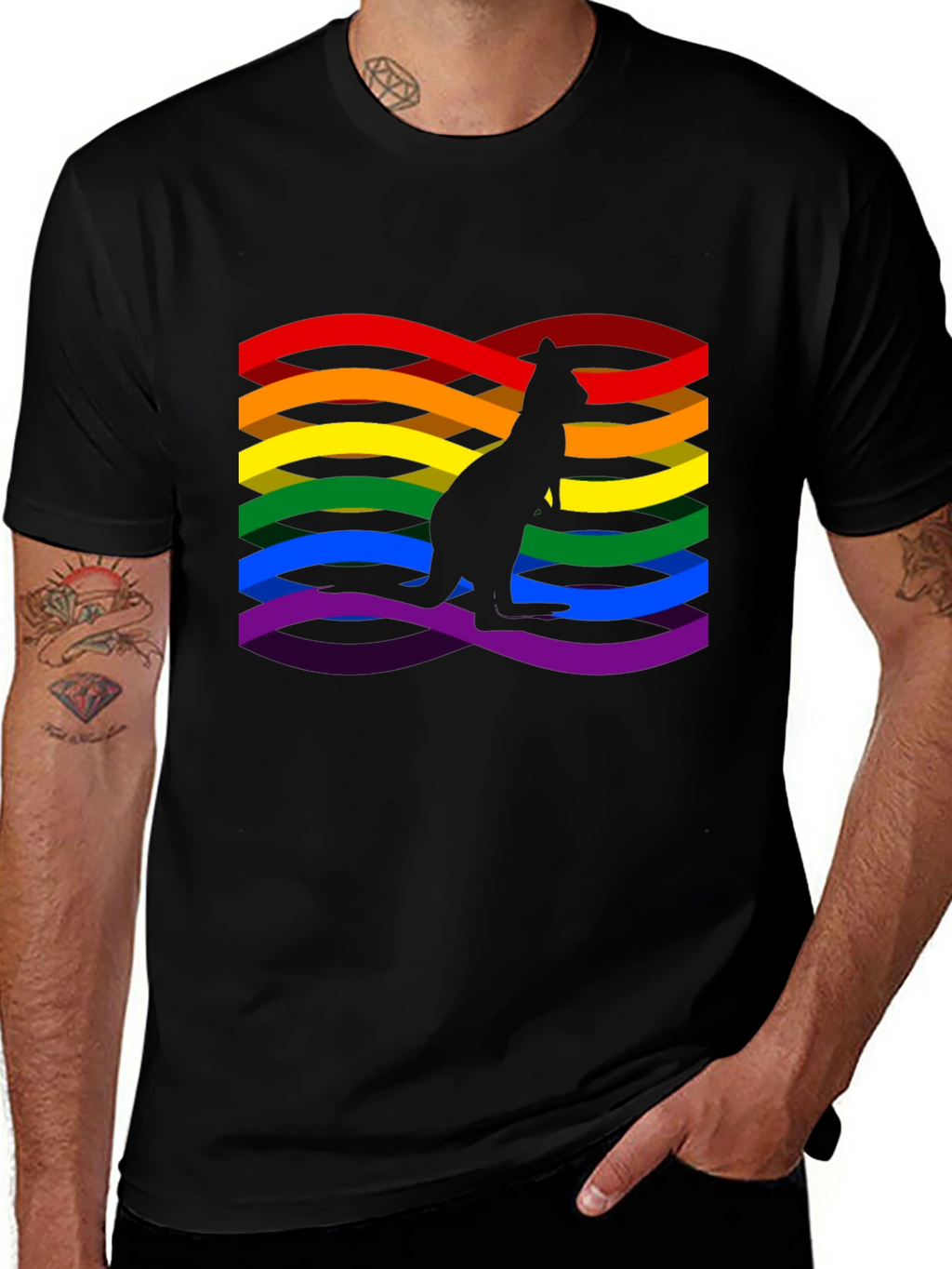 Rainbow LGBTQ+ Kangaroo Graphic Black T-Shirt