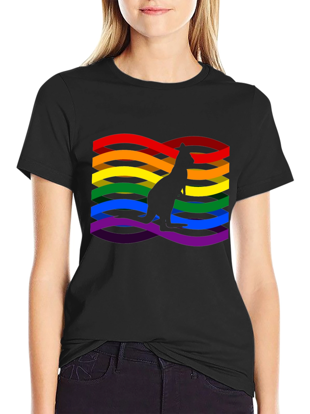 Rainbow LGBTQ+ Kangaroo Graphic Black T-Shirt