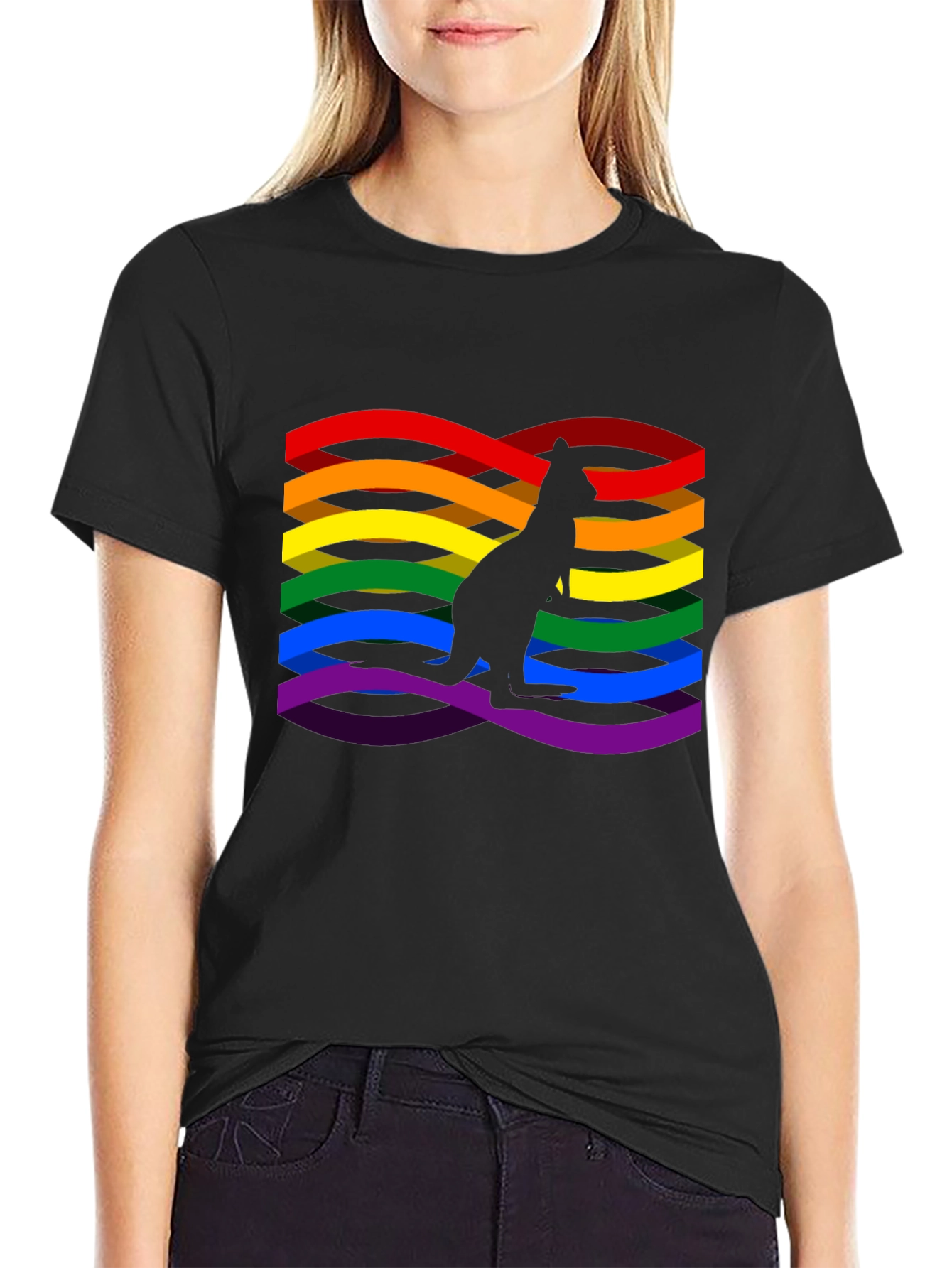 Rainbow LGBTQ+ Kangaroo Graphic Black T-Shirt