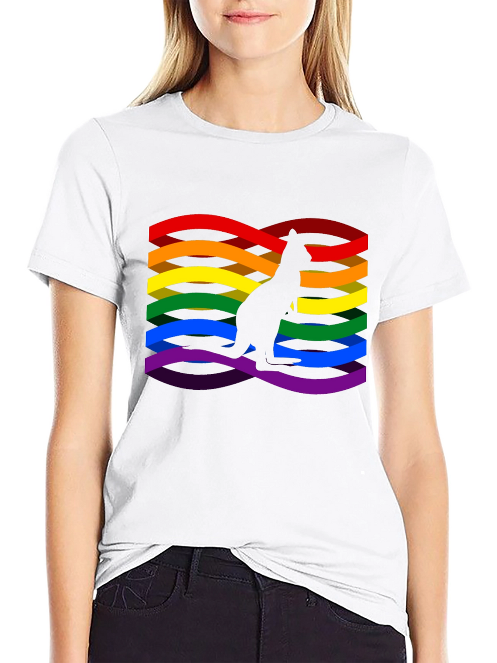 Rainbow LGBTQ+ Kangaroo Graphic Black T-Shirt