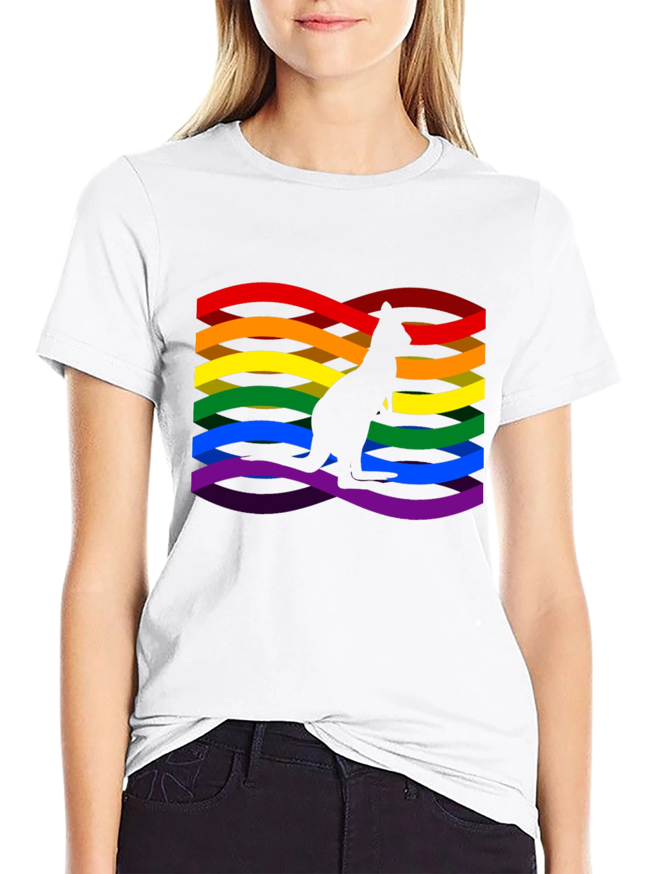 Rainbow LGBTQ+ Kangaroo Graphic Black T-Shirt