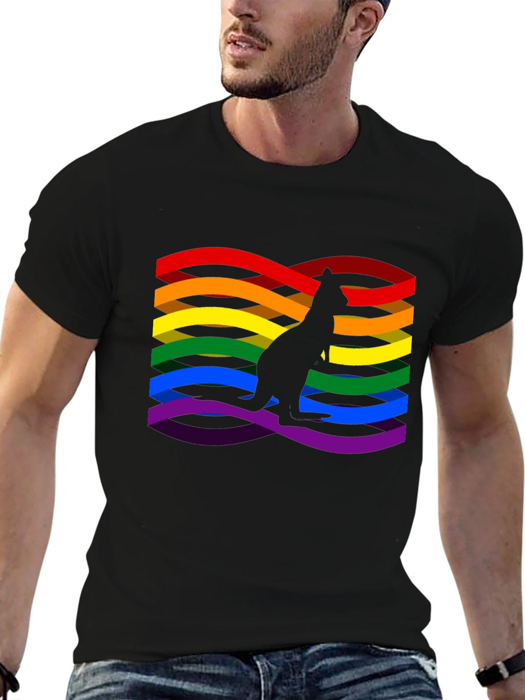 Rainbow LGBTQ+ Kangaroo Graphic Black T-Shirt