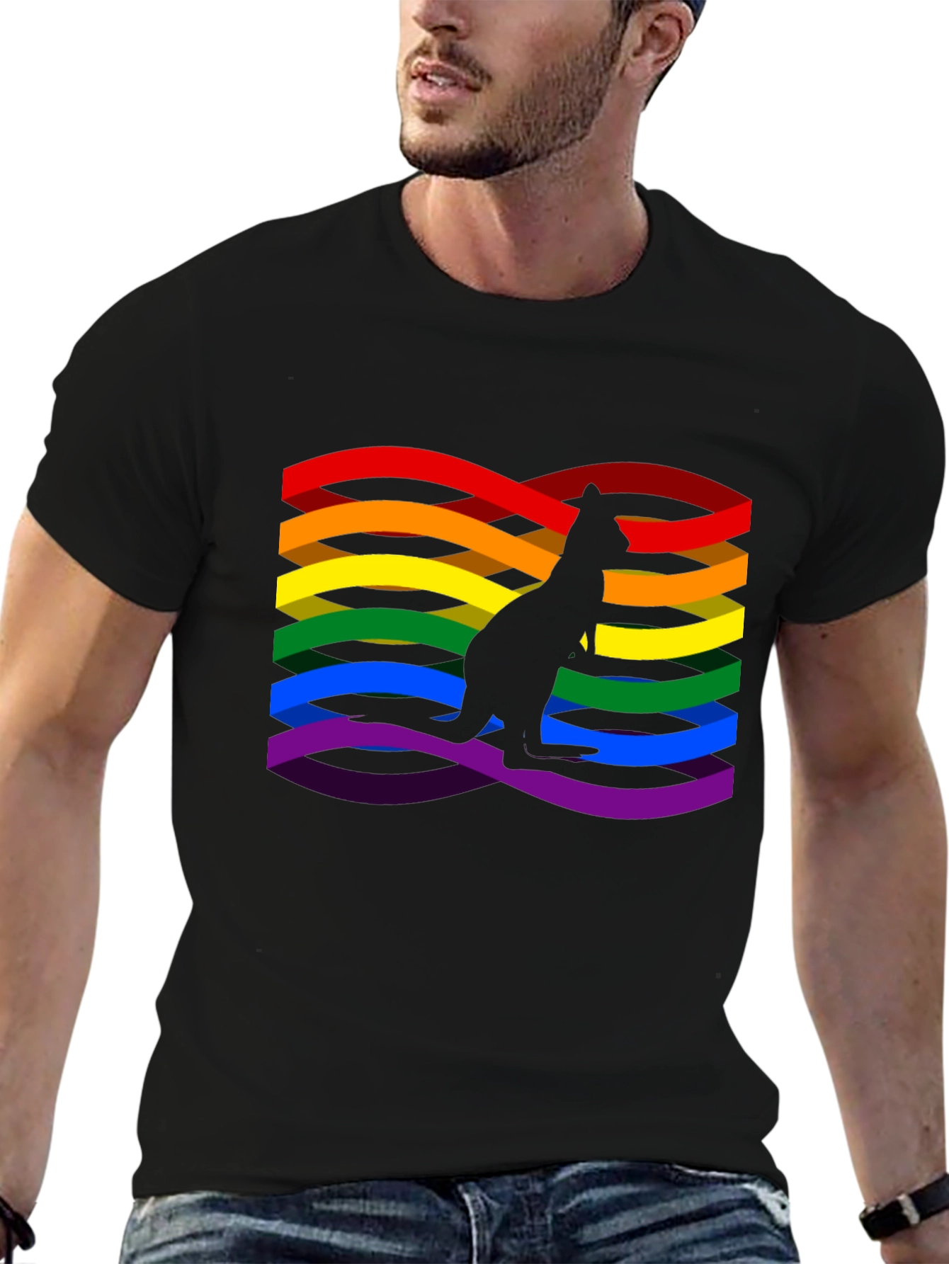 Rainbow LGBTQ+ Kangaroo Graphic Black T-Shirt