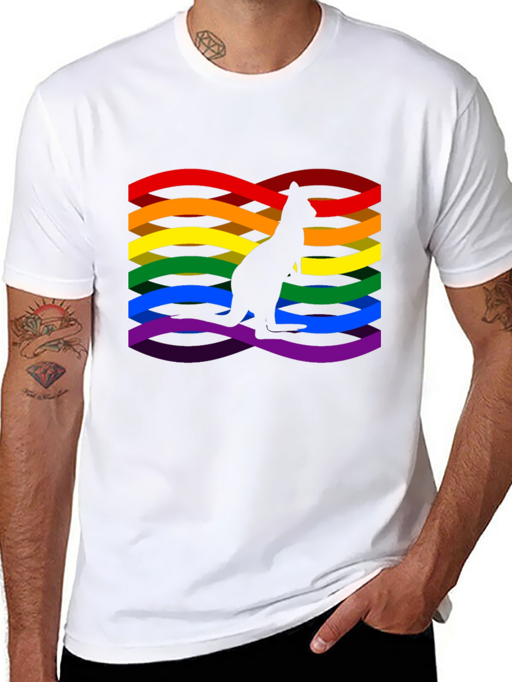 Rainbow LGBTQ+ Kangaroo Graphic Black T-Shirt