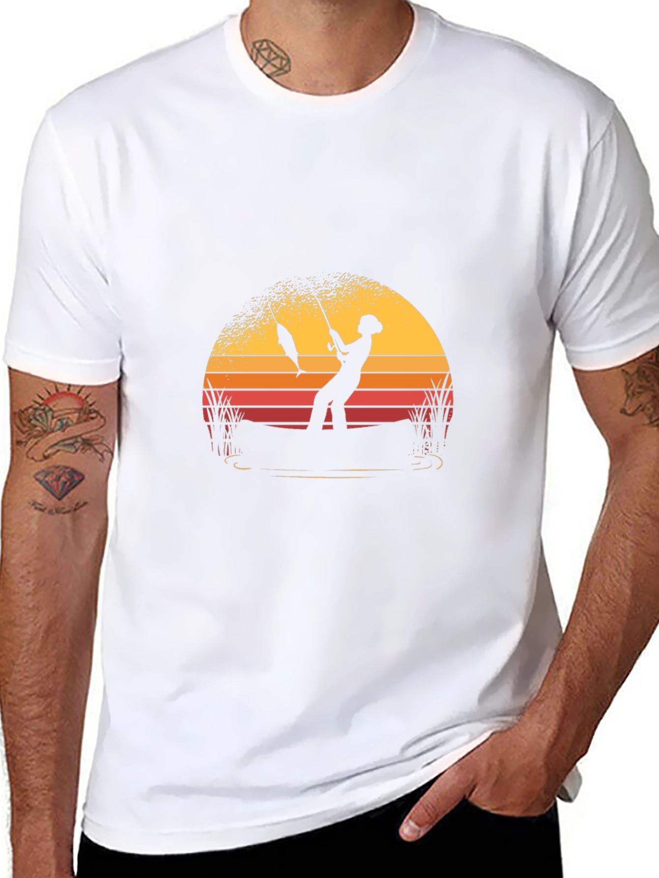 Fisherman Sunset Graphic T-Shirt - Black