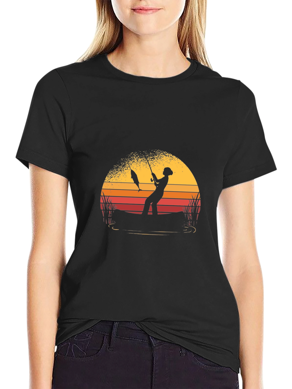 Fisherman Sunset Graphic T-Shirt - Black