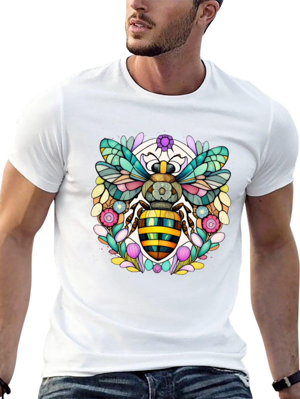 Geometric Bee Graphic Tee - Modern Insect Art