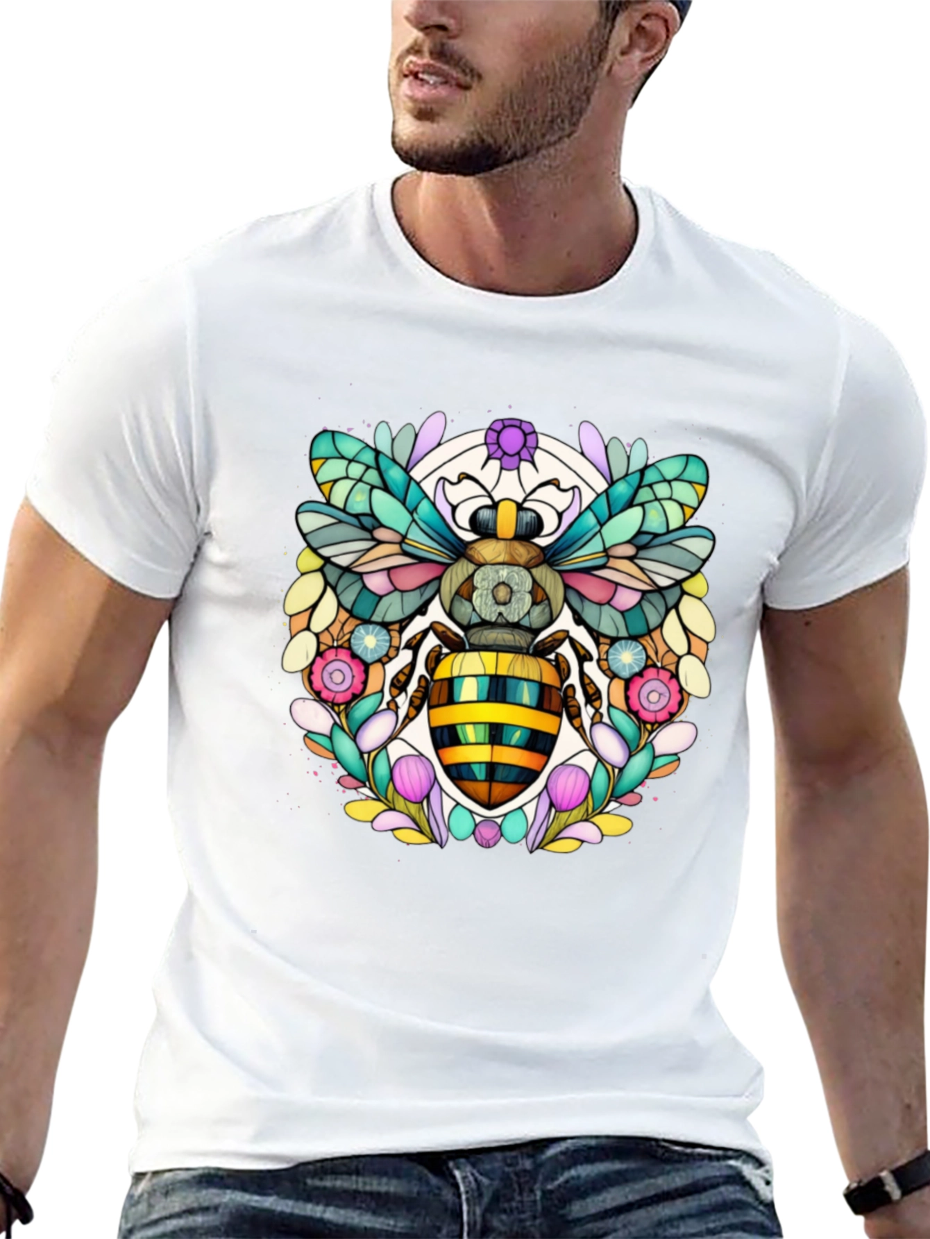 Geometric Bee Graphic Tee - Modern Insect Art