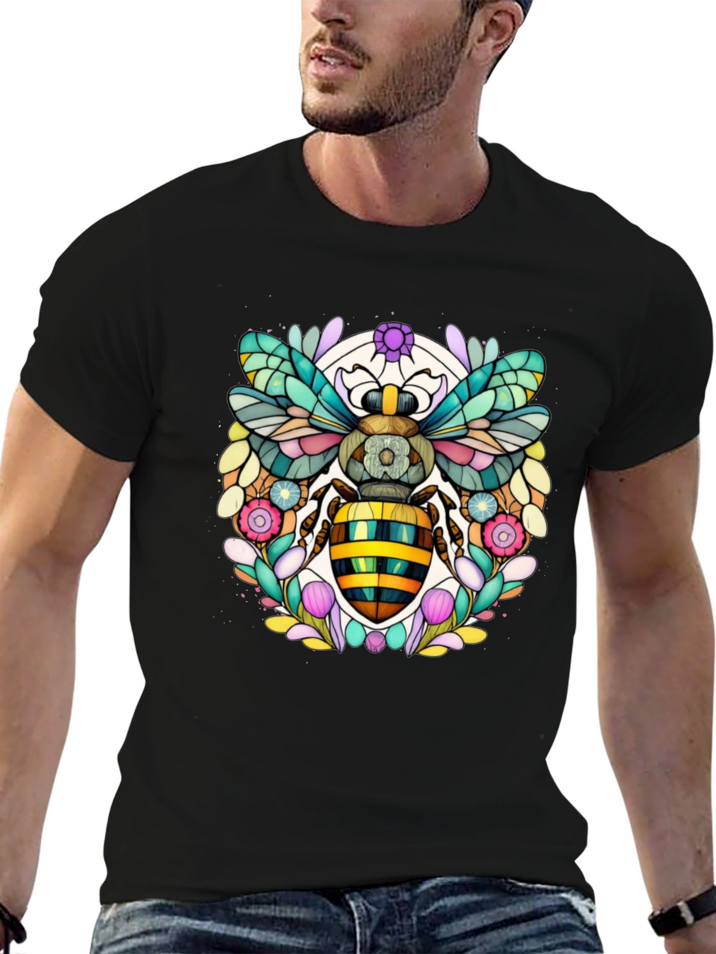 Geometric Bee Graphic Tee - Modern Insect Art