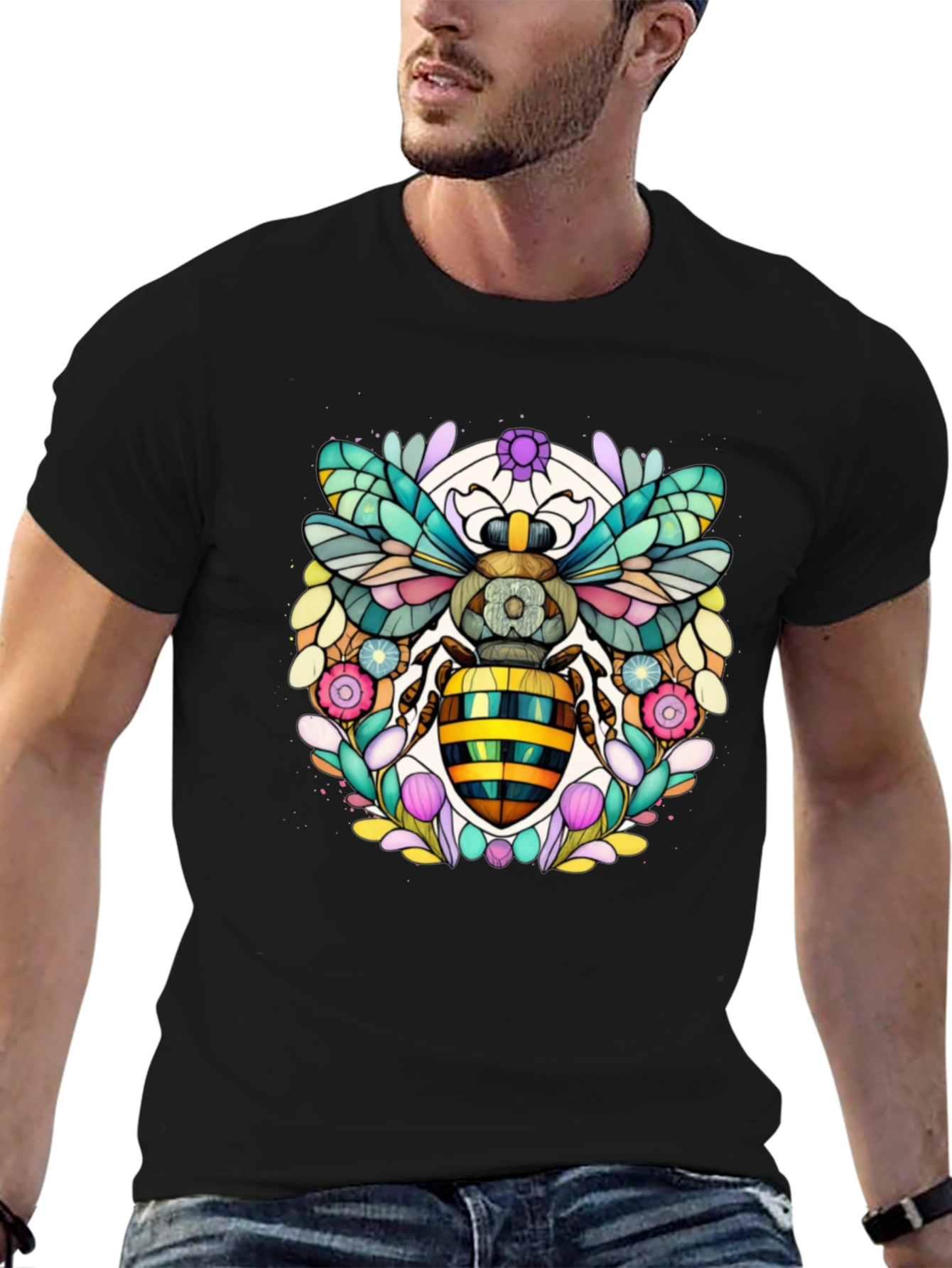 Geometric Bee Graphic Tee - Modern Insect Art