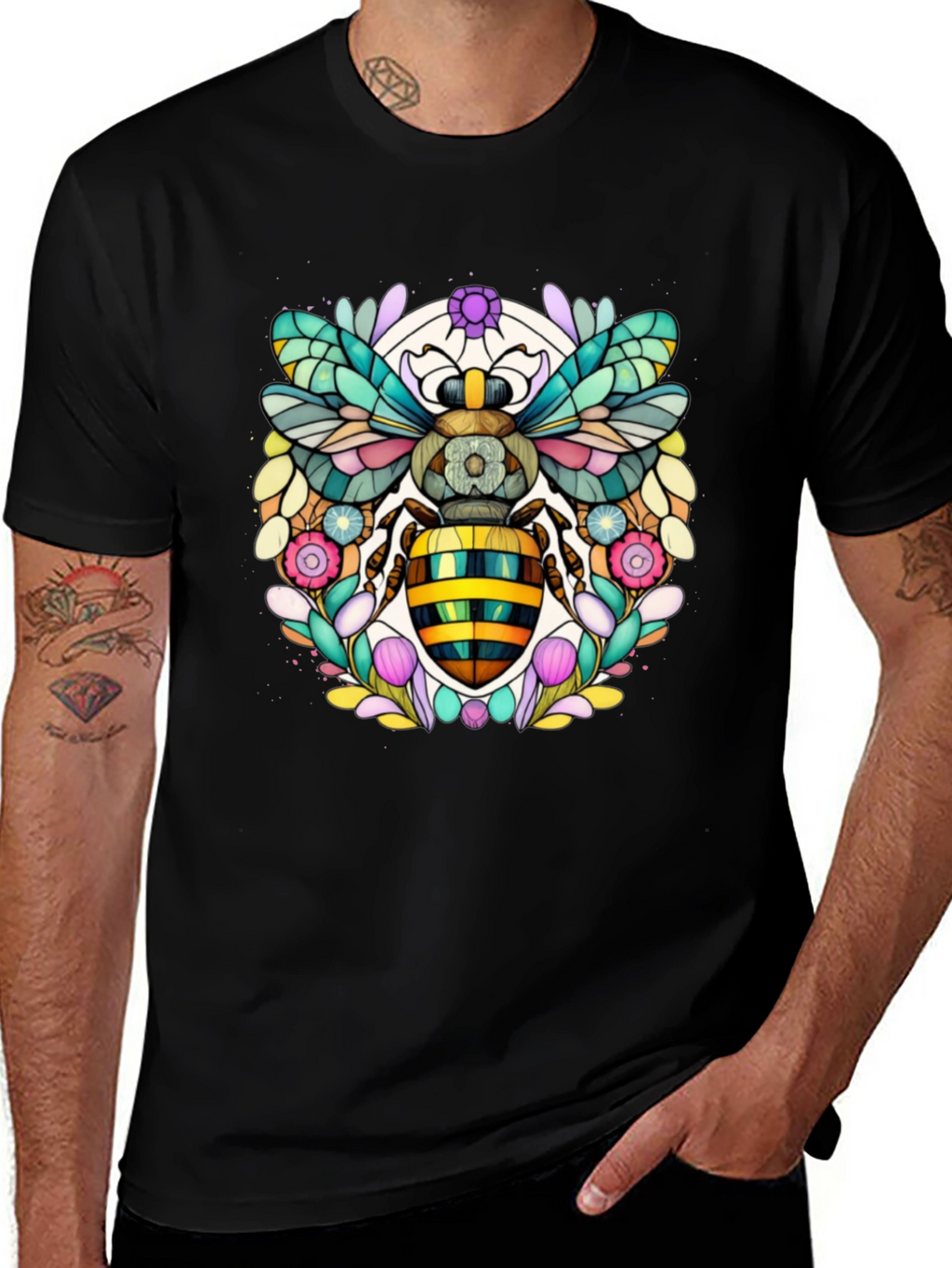 Geometric Bee Graphic Tee - Modern Insect Art
