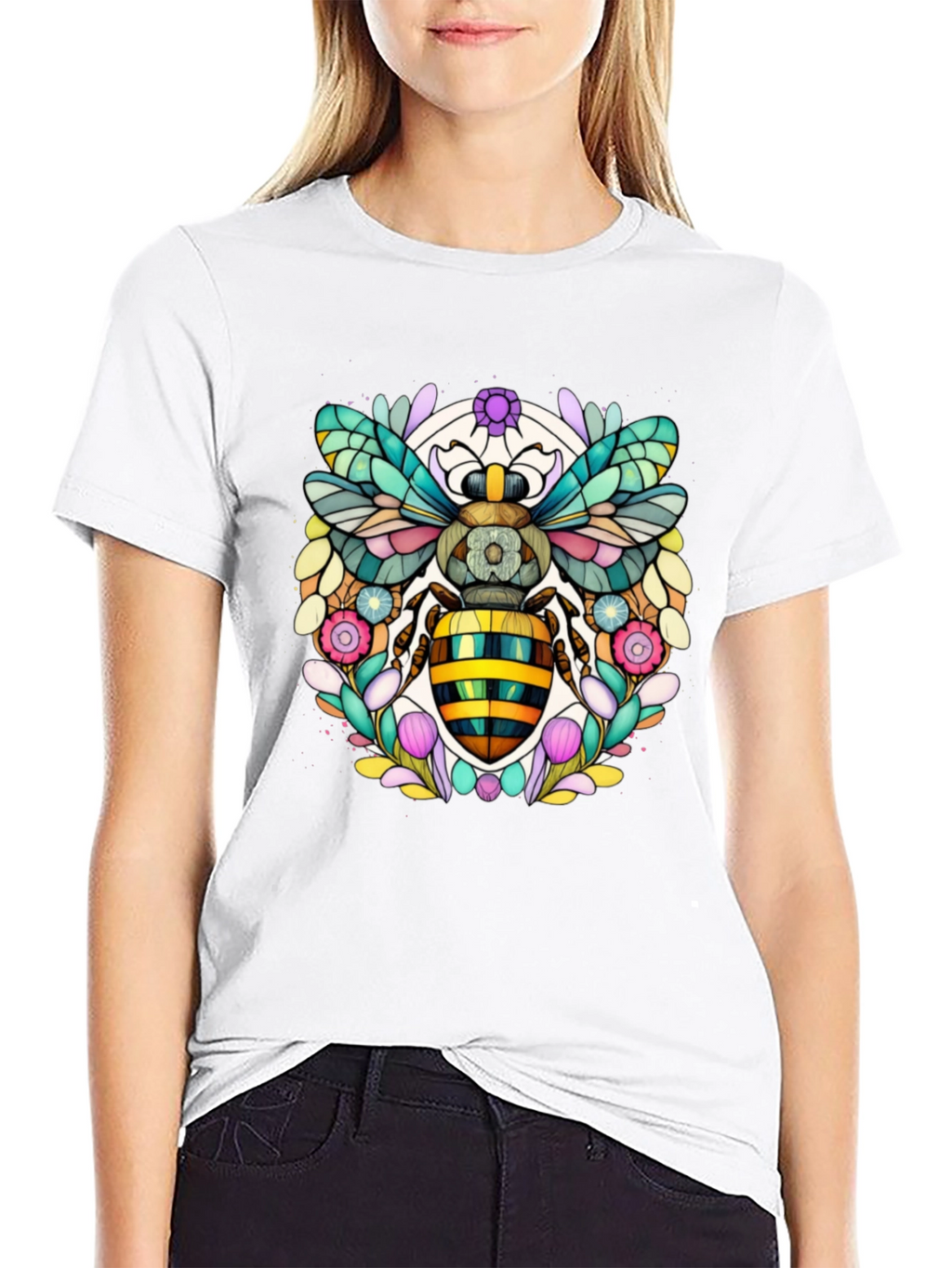 Geometric Bee Graphic Tee - Modern Insect Art