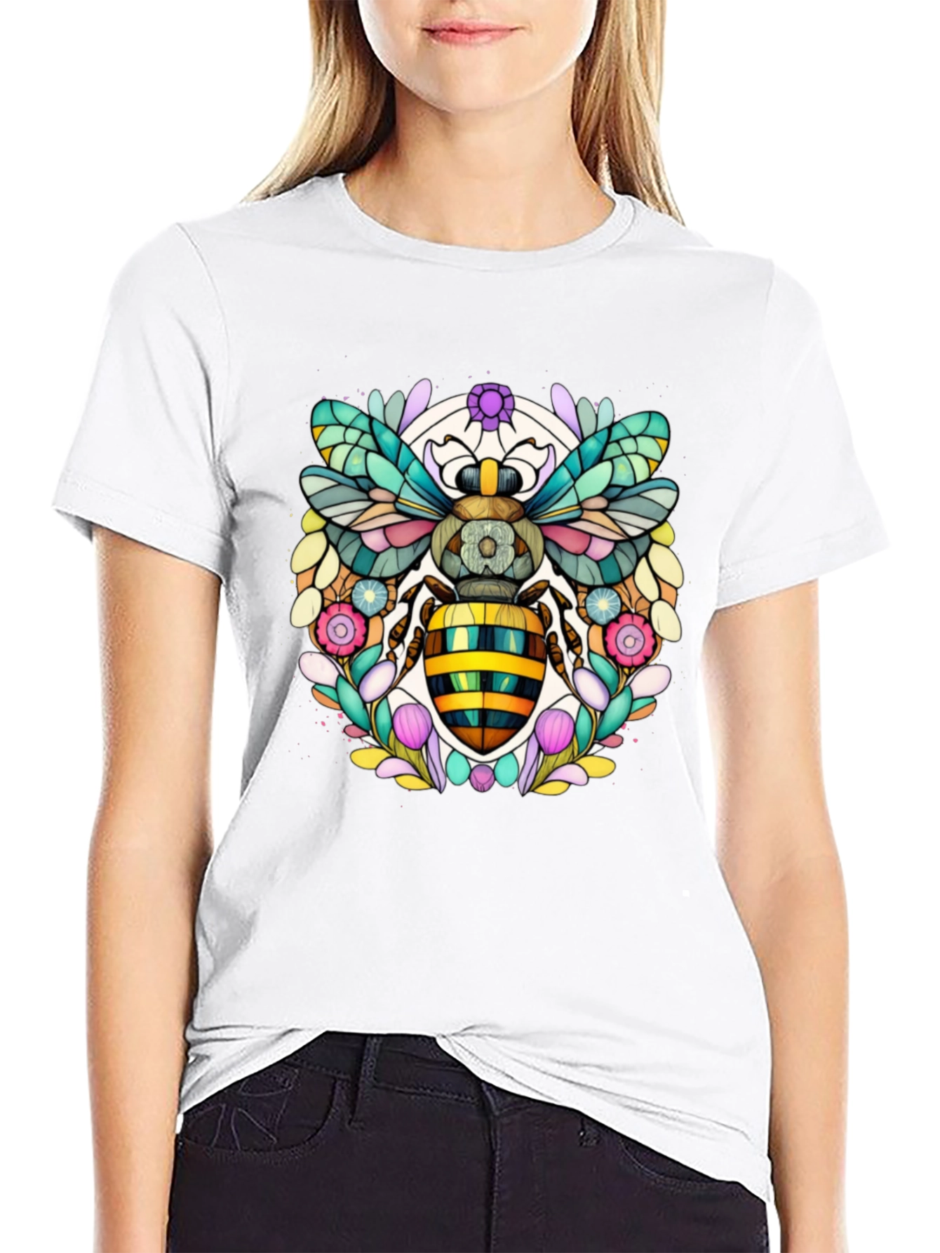Geometric Bee Graphic Tee - Modern Insect Art