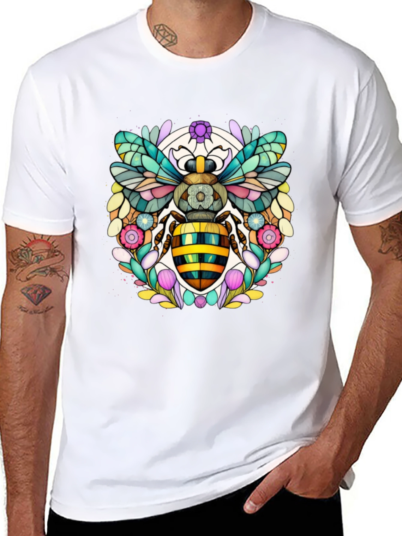 Geometric Bee Graphic Tee - Modern Insect Art