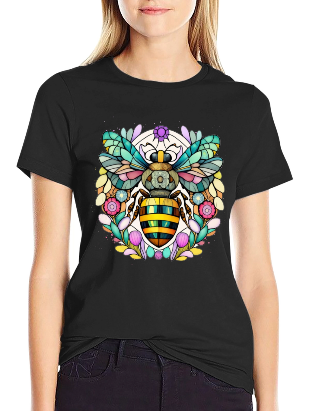 Geometric Bee Graphic Tee - Modern Insect Art