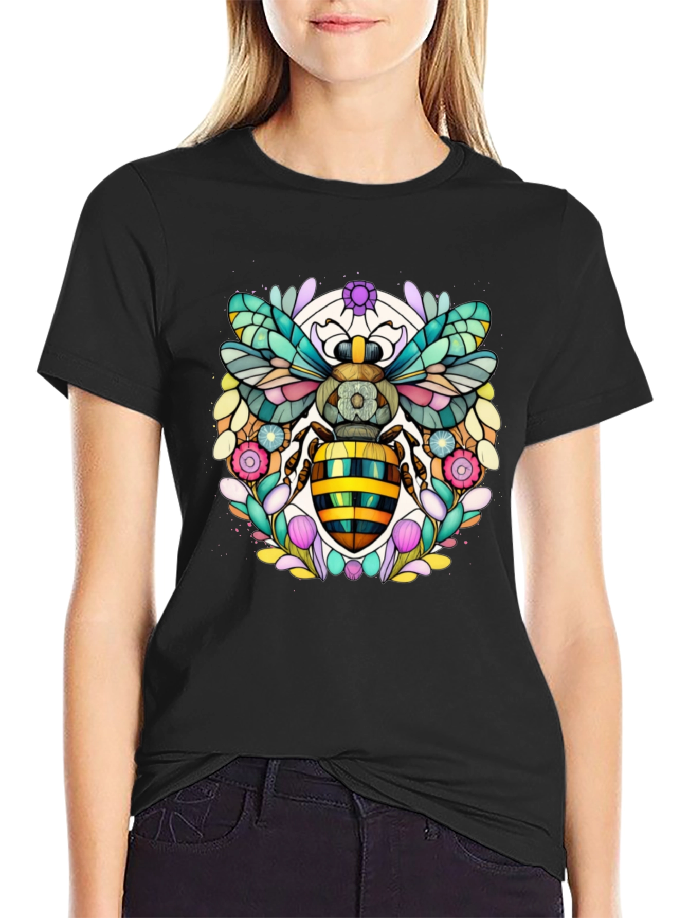 Geometric Bee Graphic Tee - Modern Insect Art
