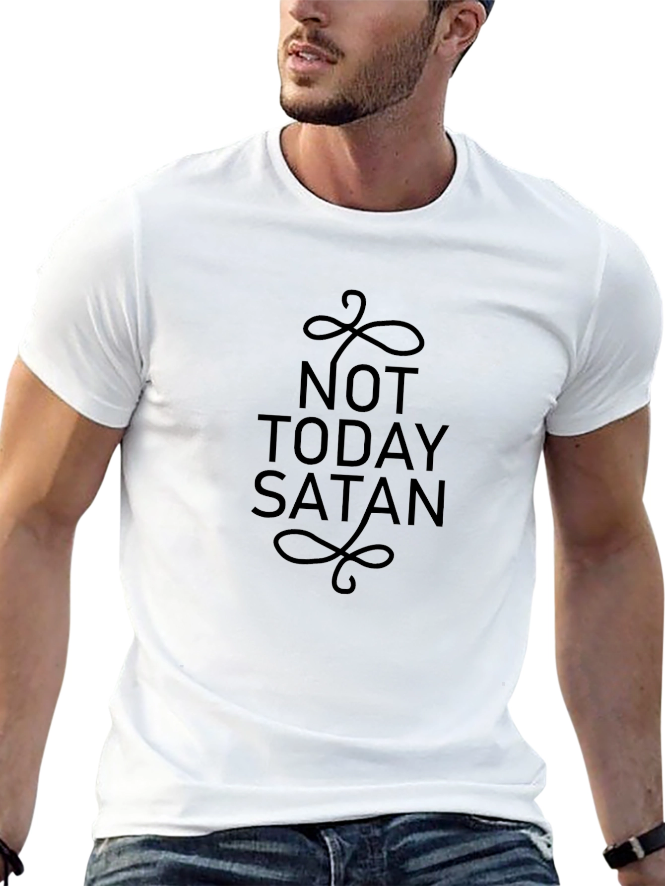Not Today Satan T-Shirt Black Tee Graphic Print