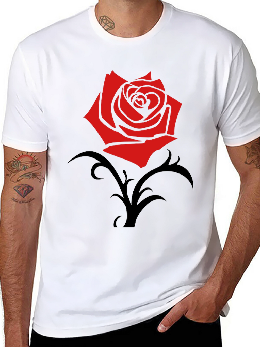 Red Rose Graphic Black T-Shirt - Trendy Casual Wear