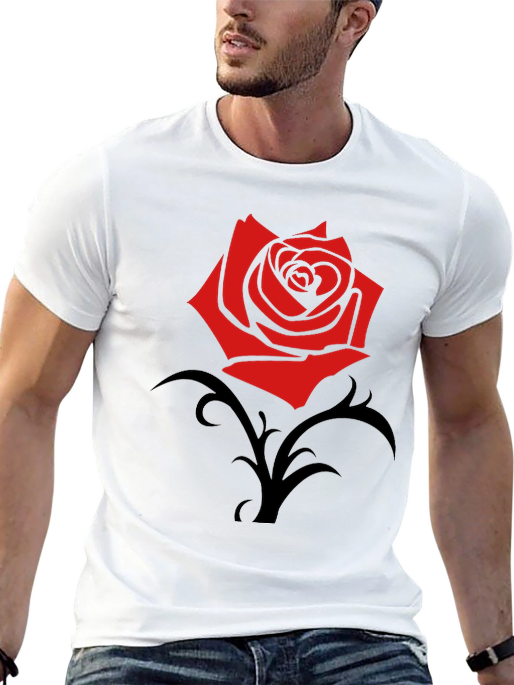 Red Rose Graphic Black T-Shirt - Trendy Casual Wear