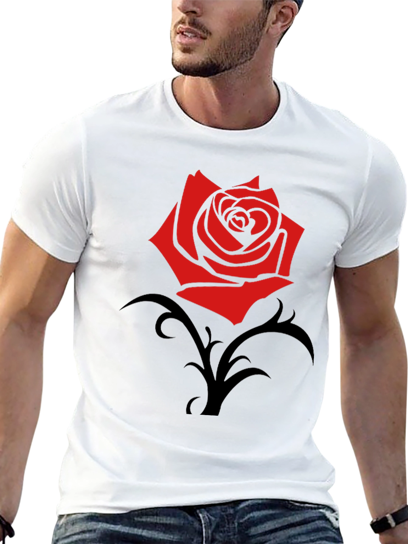 Red Rose Graphic Black T-Shirt - Trendy Casual Wear