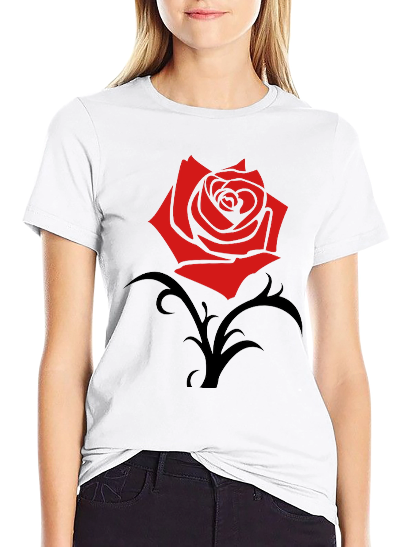 Red Rose Graphic Black T-Shirt - Trendy Casual Wear
