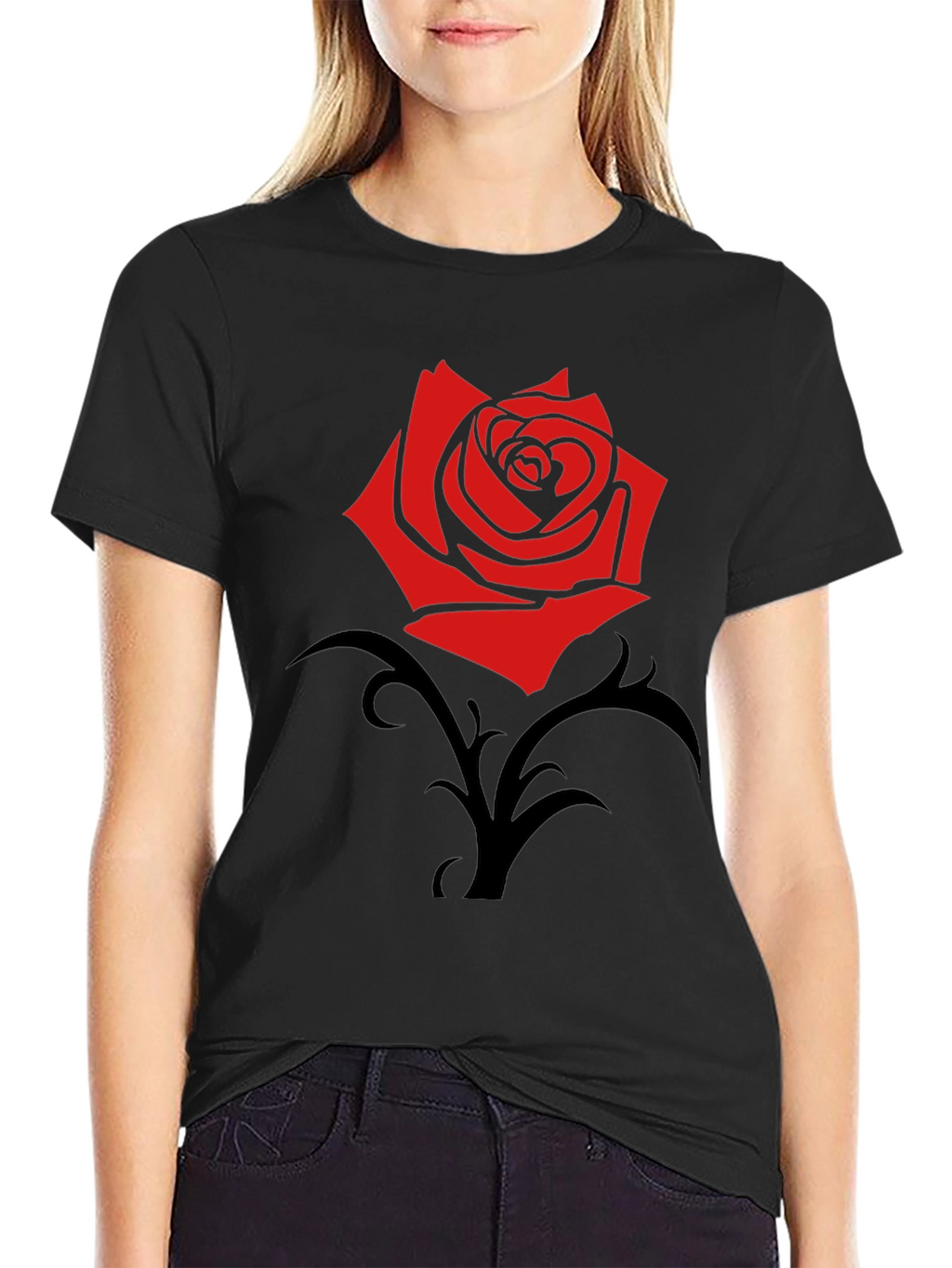 Red Rose Graphic Black T-Shirt - Trendy Casual Wear