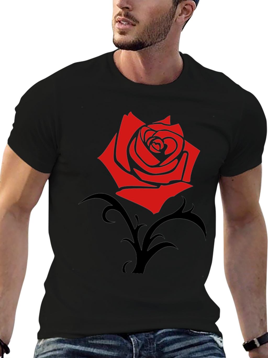 Red Rose Graphic Black T-Shirt - Trendy Casual Wear