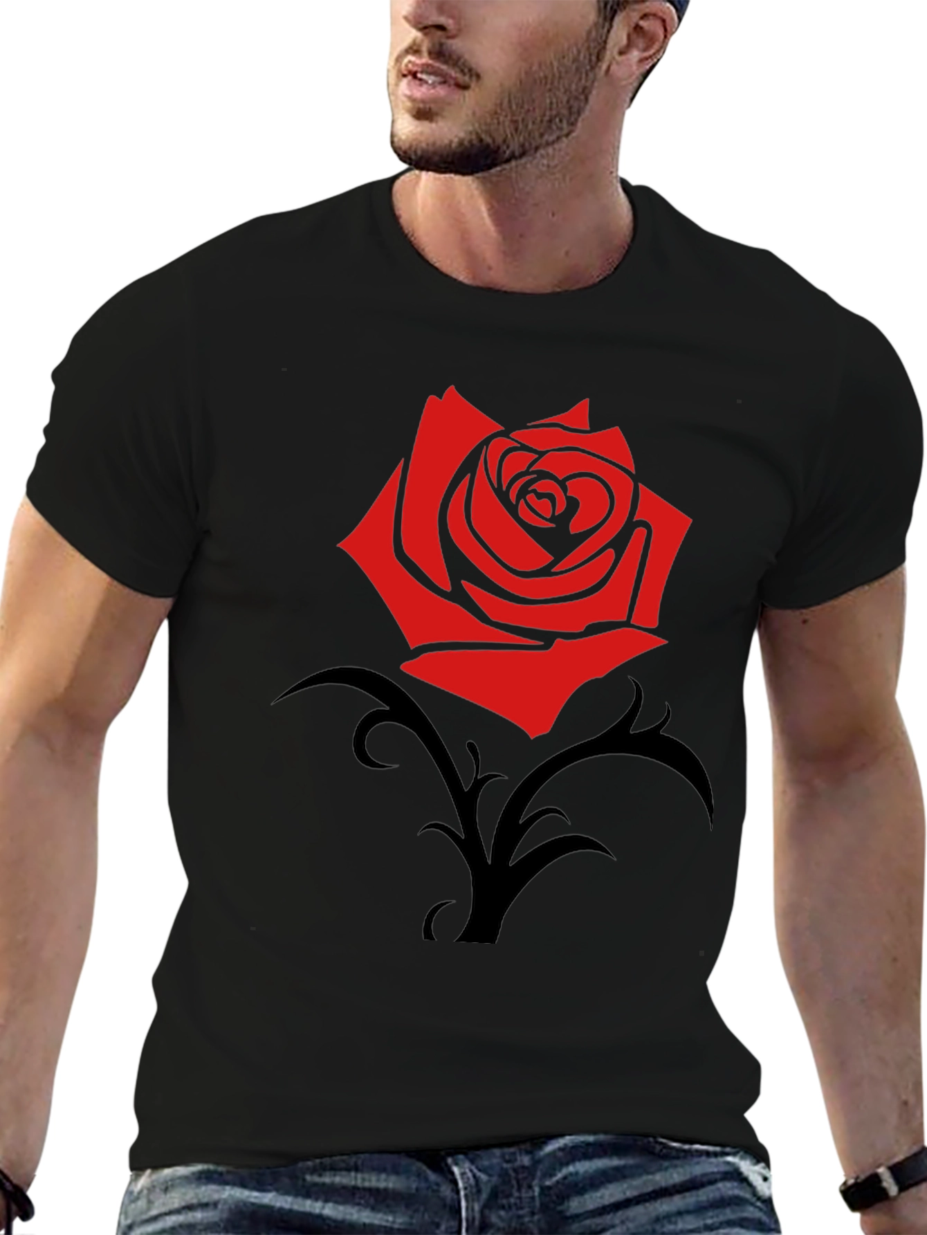 Red Rose Graphic Black T-Shirt - Trendy Casual Wear
