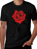 Red Rose Graphic Black T-Shirt - Trendy Casual Wear