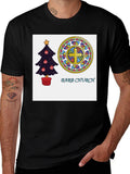 Festive Church T-Shirt with Christmas Tree and Stained Glass