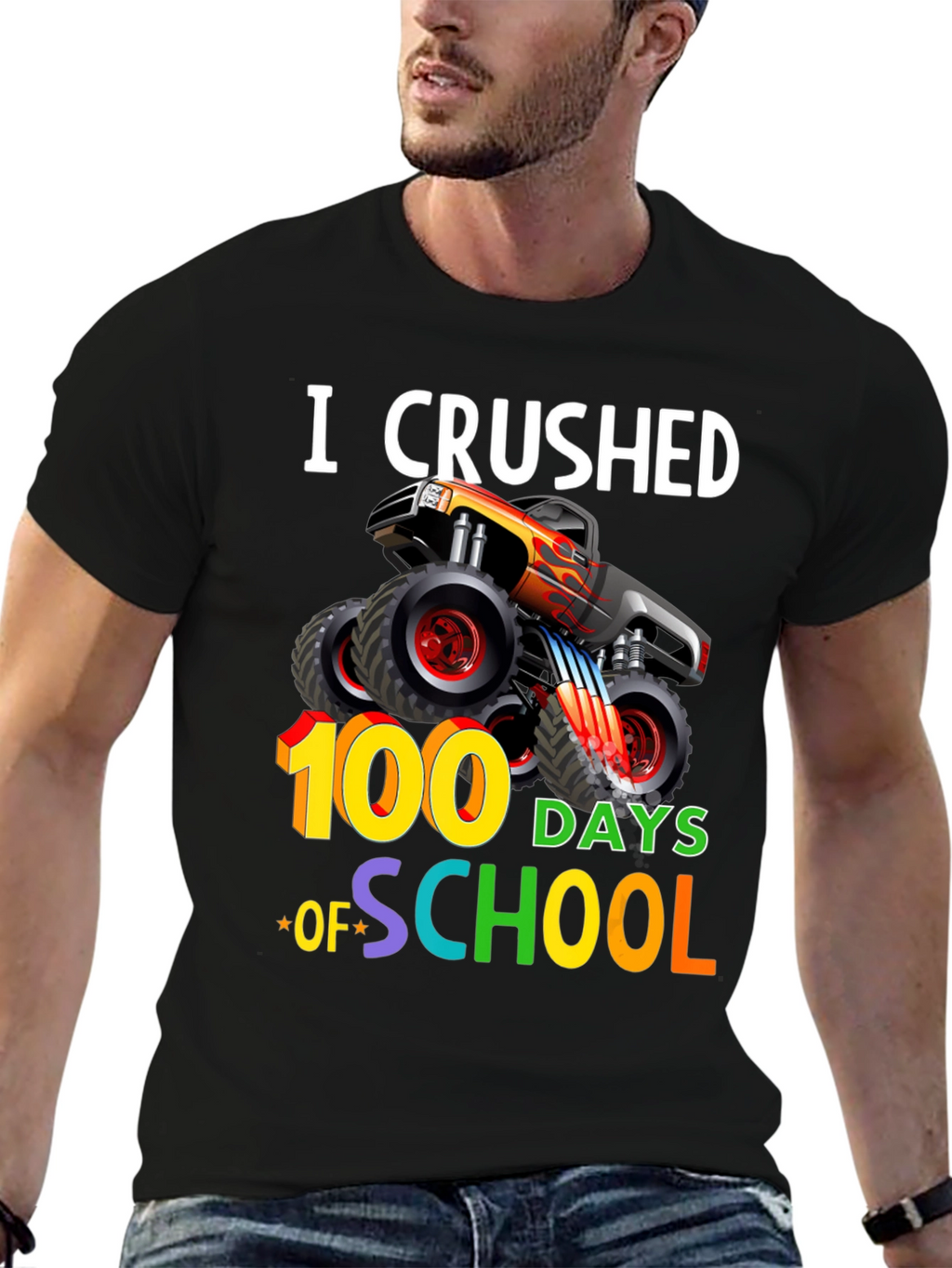 Crushed 100 Days of School Monster Truck T-Shirt
