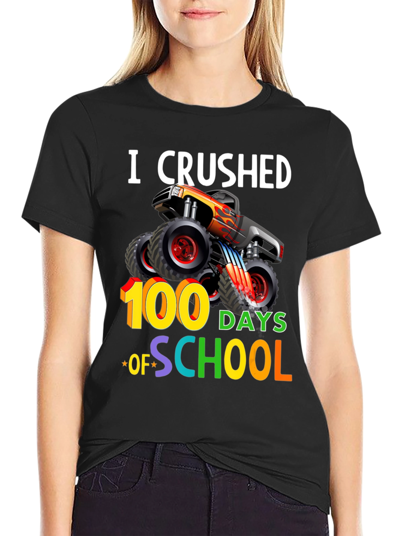 Crushed 100 Days of School Monster Truck T-Shirt