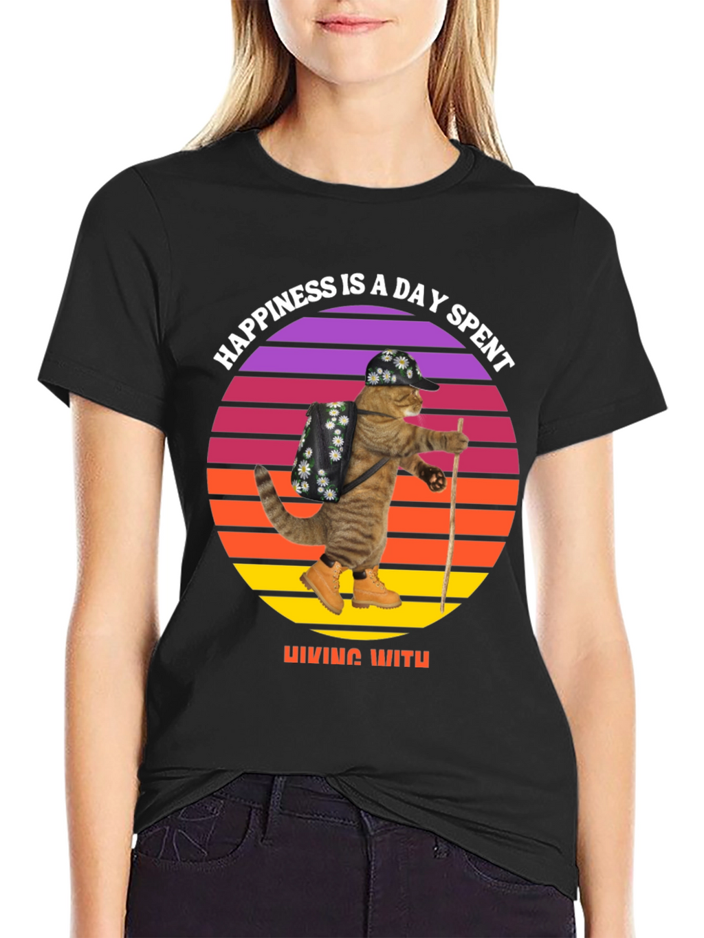 Hiking Cat T-Shirt: Happiness is a Day Spent Hiking