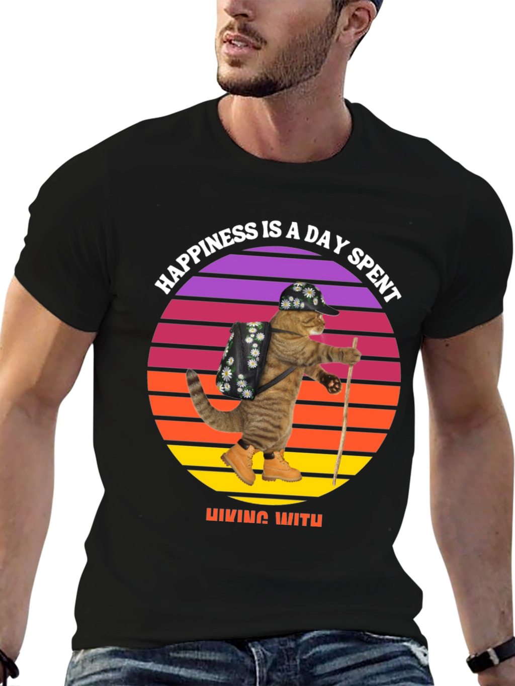 Hiking Cat T-Shirt: Happiness is a Day Spent Hiking