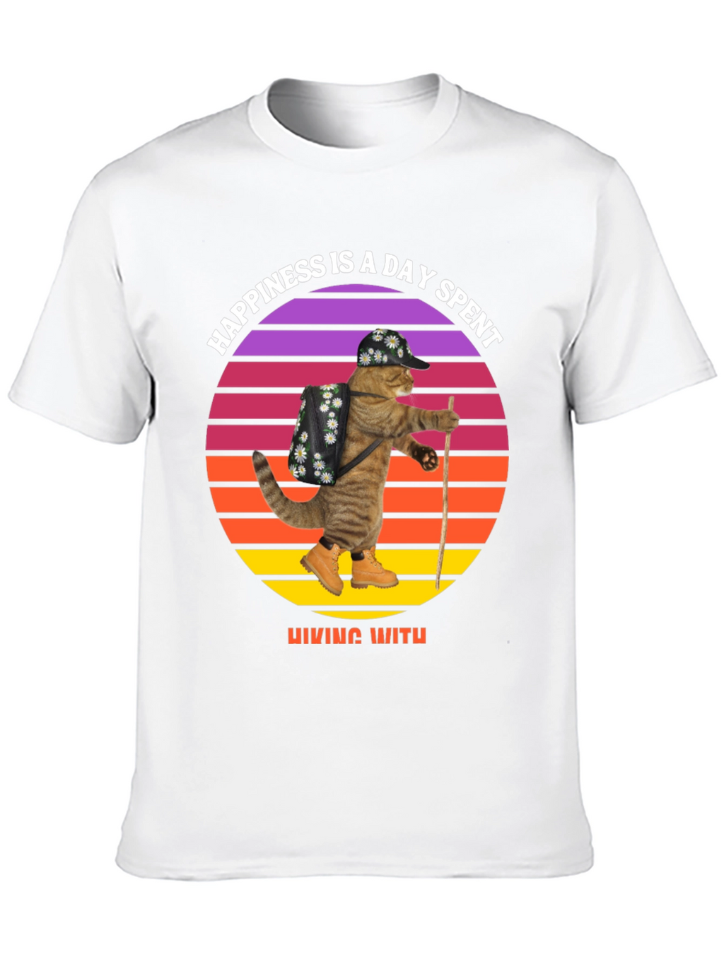 Hiking Cat T-Shirt: Happiness is a Day Spent Hiking